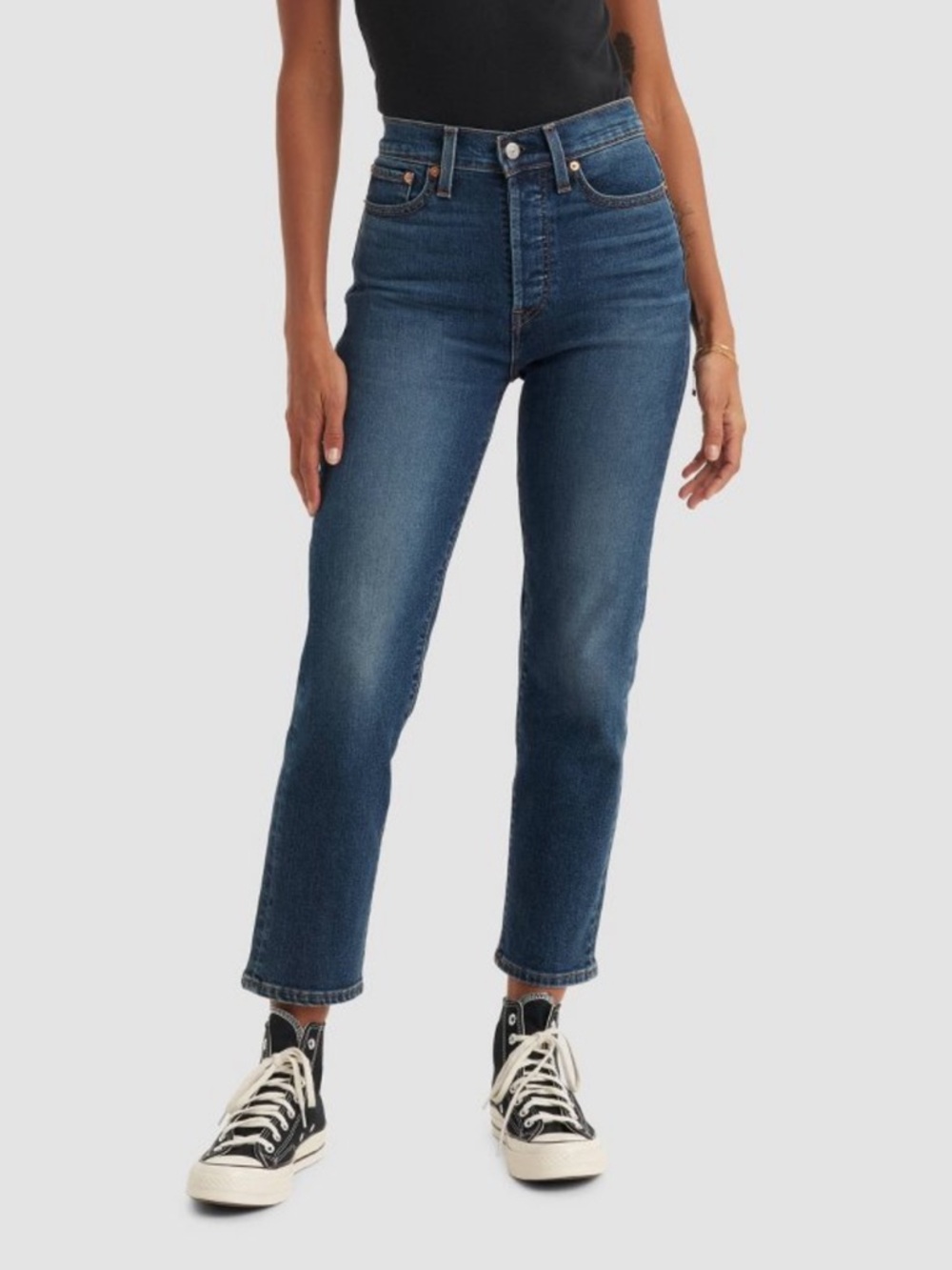 Levi's High-Rise Straight Crop Jeans - Dark Blue Denim